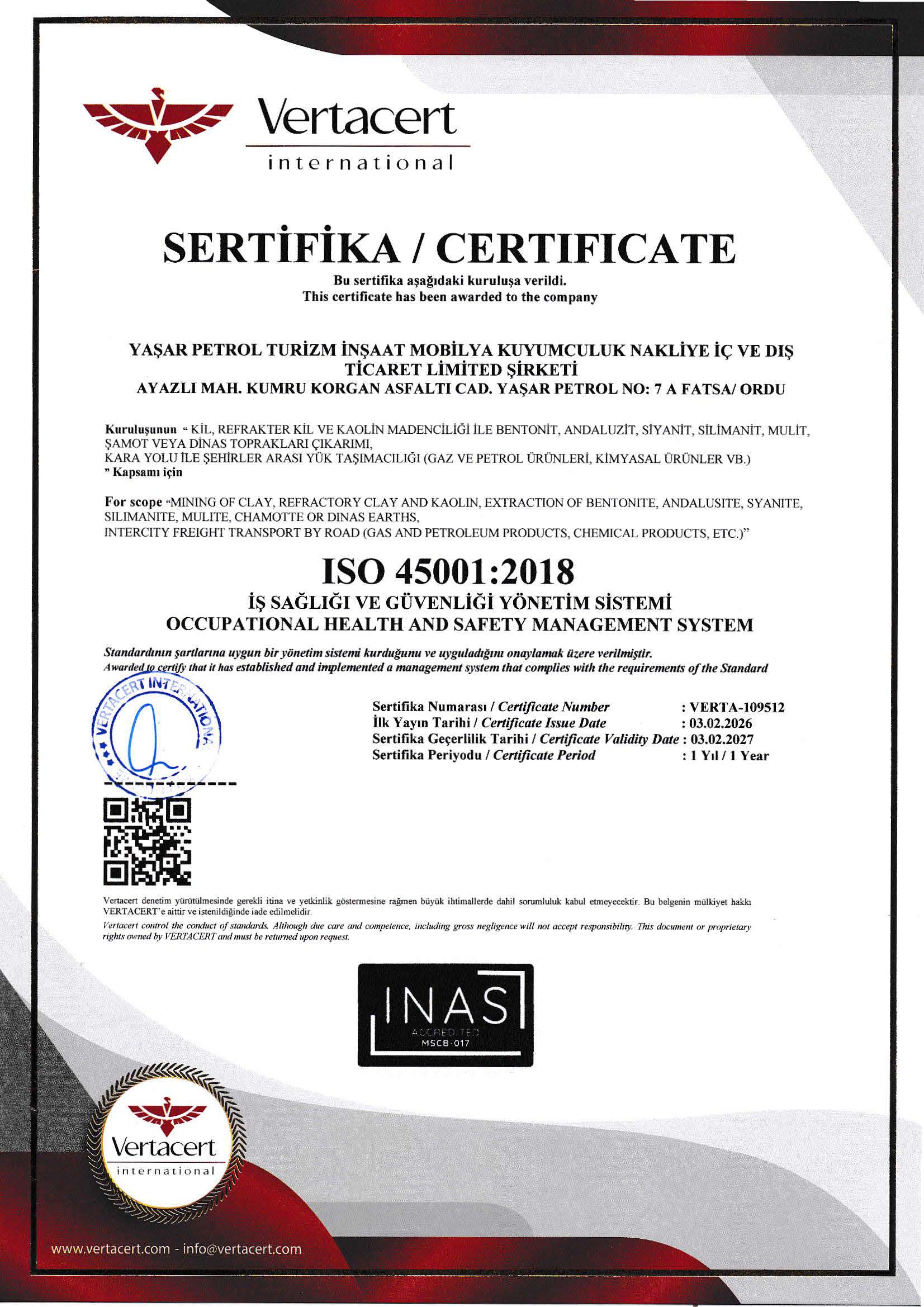 ISO 45001:2018 Occupational Health and Safety Certificate MyBentonite