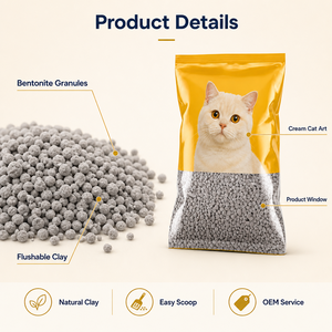 Flushable Biodegradable Bentonite Cat Litter 1kg Bulk Natural Clay OEM Manufacturer