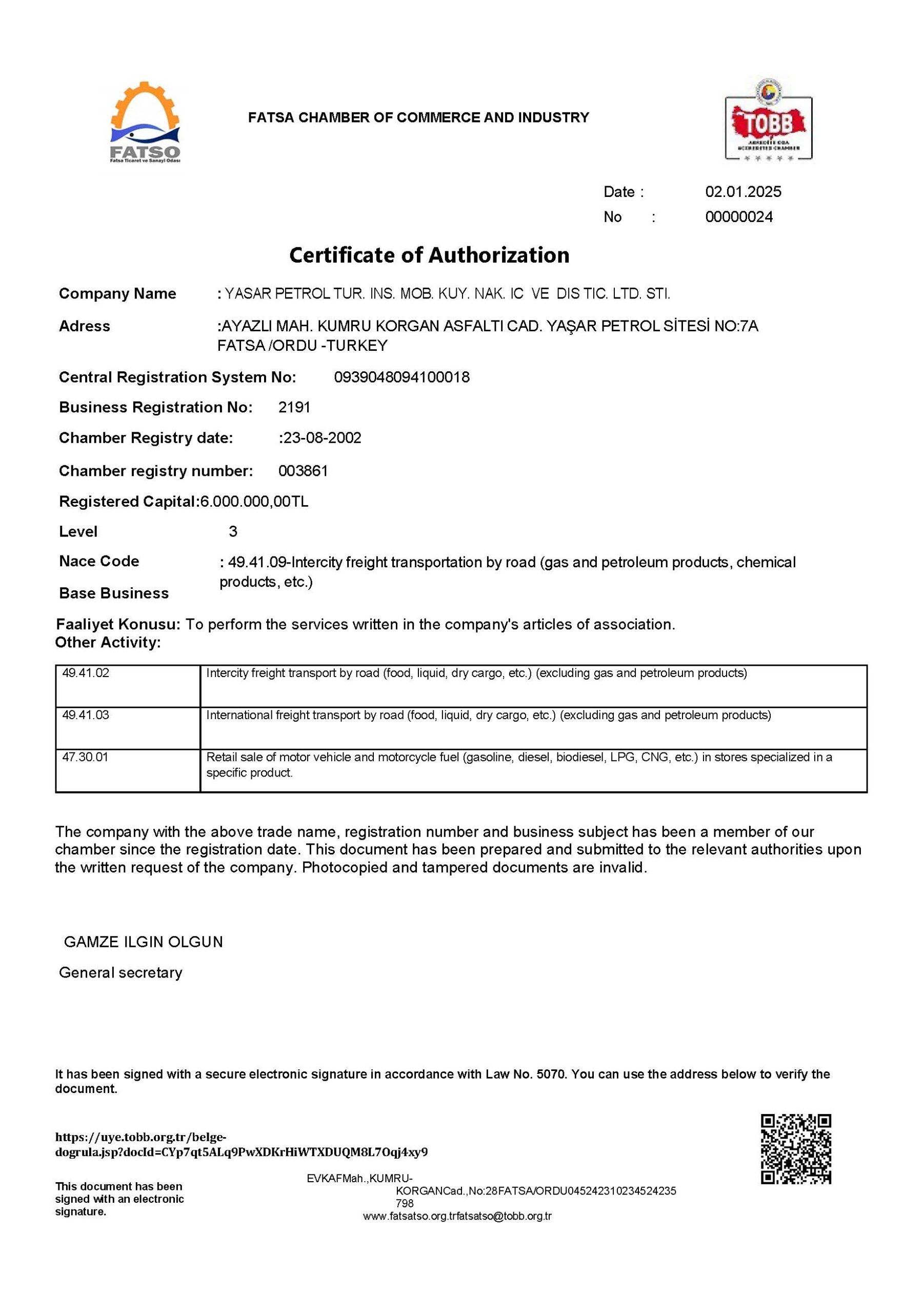 Official Business Operating License MyBentonite Fatsa Ordu
