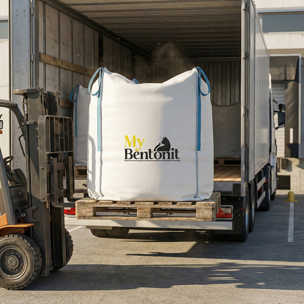 Wholesale bulk white bentonite cat litter loaded in FIBC big bags for export shipping